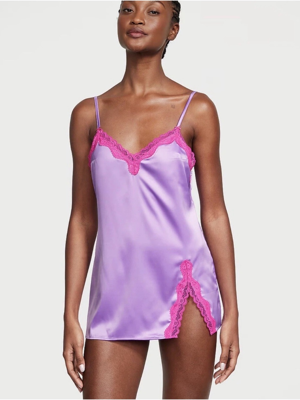 Victoria’s Secret Tease Purple Pink Lace Satin Chemise S Coquette Boudoir
